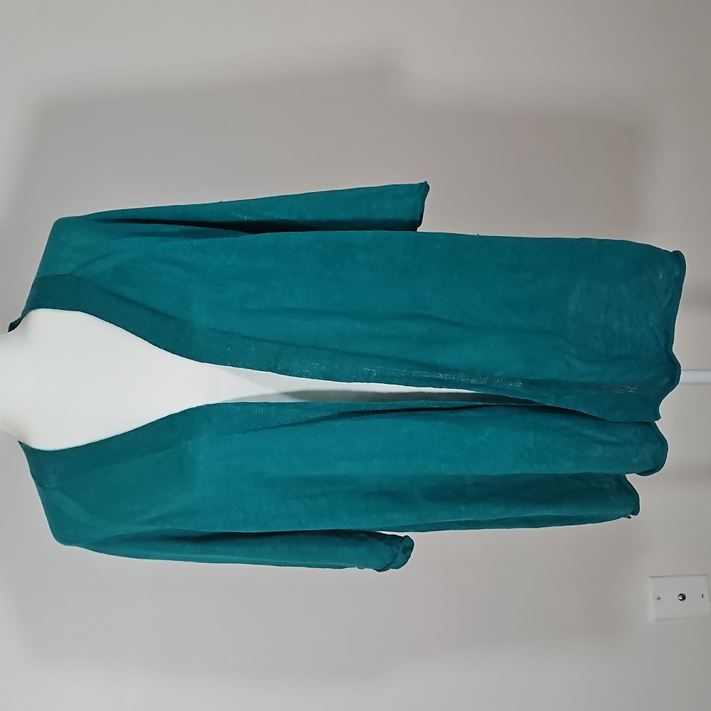 Eileen Fisher XL Open Cardigan Kelly Green Organic Linen Quiet Luxury Minimalist